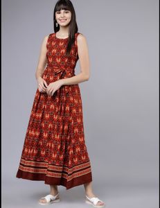 Tokyo Talkies: Rust Printed Maxi Dress