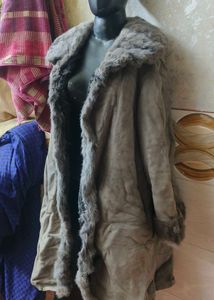 pure  Fur lather Trimmed Coat