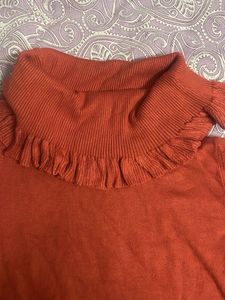 Orange Ruffle Neck Sweater