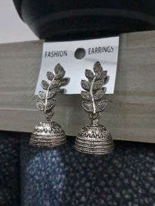 Silver Leaf Jhumka Earrings