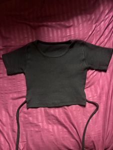 Black Crop Top with Wrap Detail