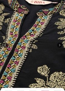 Biba Women Black Floral Regular Pure Cotton Kurta