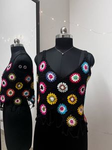 Black Floral Crochet Top