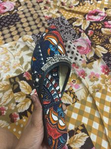 Ethnic Print Beaded Jutti Flats