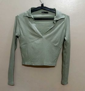 Zara Sage Green Ribbed Top