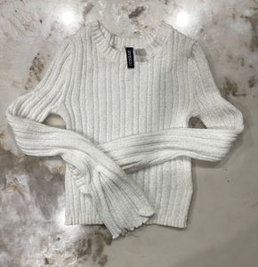 H&M White Ribbed Knit Sweater