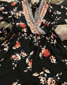 Black Flower Print Playsuit