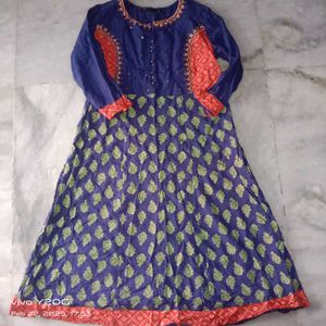 Cotton Kurtha Navy Blue And Red Border