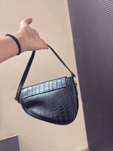 Black Croc Embossed Saddle Bag