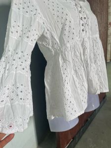 Mango White Eyelet Blouse