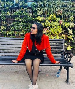 orange embellished jacket