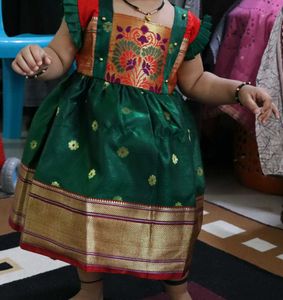 Beautiful Green Kids Paithani Dress