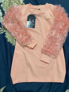 Peach Fur Sleeve Top for baby girl