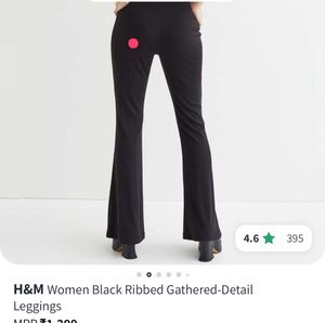 H&amp;M Gathered Black Ribbed Trouser