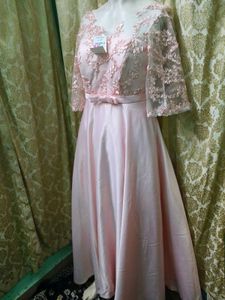 Elegant Pink Lace Sleeve Gown