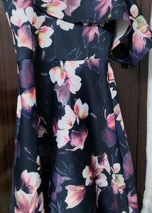 Floral Ruffle Mock Neck Dress