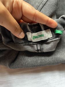 Gray Denim Slit Skirt