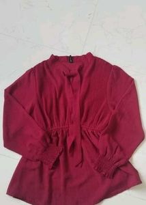 Maroon Tie-Neck Top