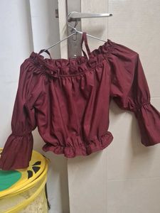 Burgundy Off-Shoulder Ruffle Top