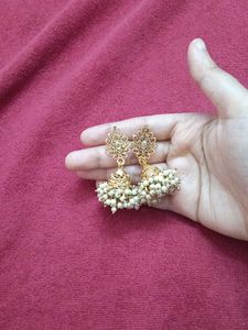 Elegant Gold Jhumka Earrings with Pearls