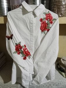 White Rose Thread Work Shirt