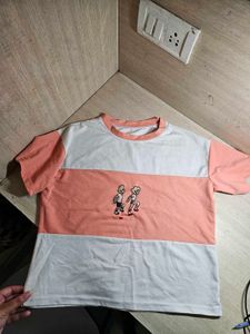 Trendy Colorblock Cotton Blend T-Shirt – Peach &amp; O