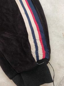 Velvet Joggers with Striped Detail