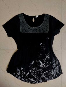 Black Crochet Neck Top