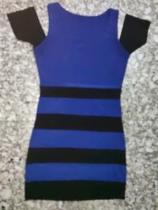 Blue And Black Short Dress Stretchable Fabric