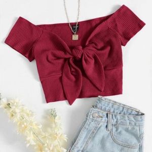 Burgundy Knot-Front Crop Top