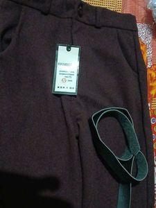 Burgundy Wide Leg Trousers with Belt