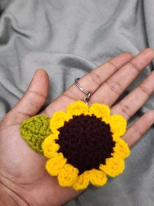 Crochet Sunflower Keychain - Handmade Accessory