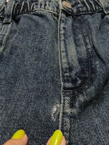 Ruched Ruffle Waist Denim Pants