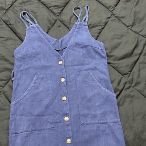 Blue Button-Down Midi Slip Dress