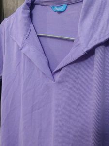 Lilac Ribbed Knit Polo Shirt