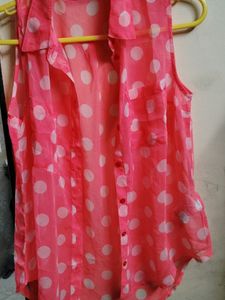 Pink Polka Dot Sleeveless Blouse