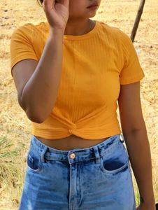 Orange Front Knot Crop Top