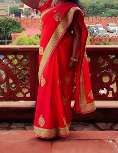 Red &amp; Gold Embellished Saree