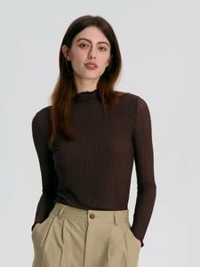 Brown Ribbed Mock Neck Top