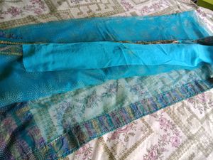 Teal Embellished Net Saree