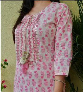 Pink Floral Cotton Kurta Set