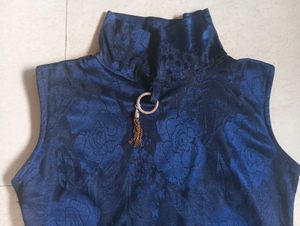 Navy Floral Cheongsam Top