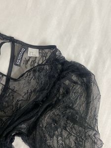 H&amp;M Black Lace Puff Sleeve Top bust 36