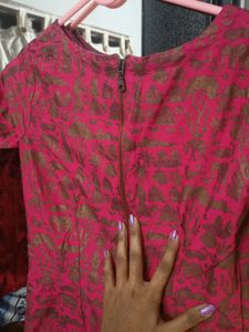 Vintage Red &amp; Gold Print Dress