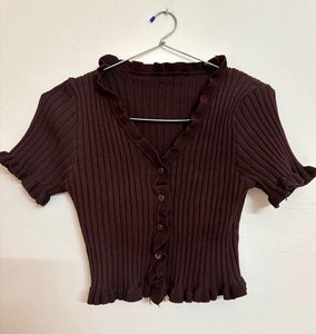 Cute Ruffle Trim Knit Top