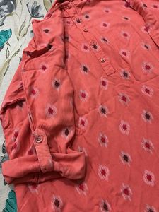 Peach Ikat Printed Kurti