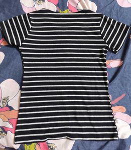 Striped Tee with Eyelet Detail