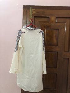 White Embroidered Long Shirt Top