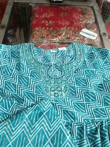 Green Printed Kurta Set L