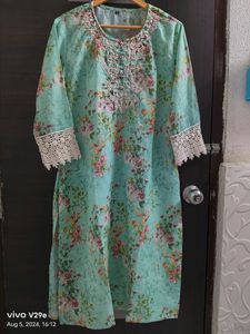Embroidery Crocia Lace Floral Print Kurti